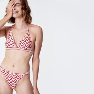 NWT Sugarfree crochet accented red & cream bikini top & bottom set